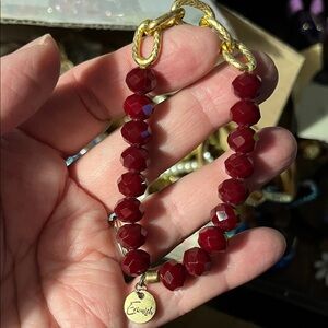 Faceted Red Bead Bracelet with Gold Accents 1338